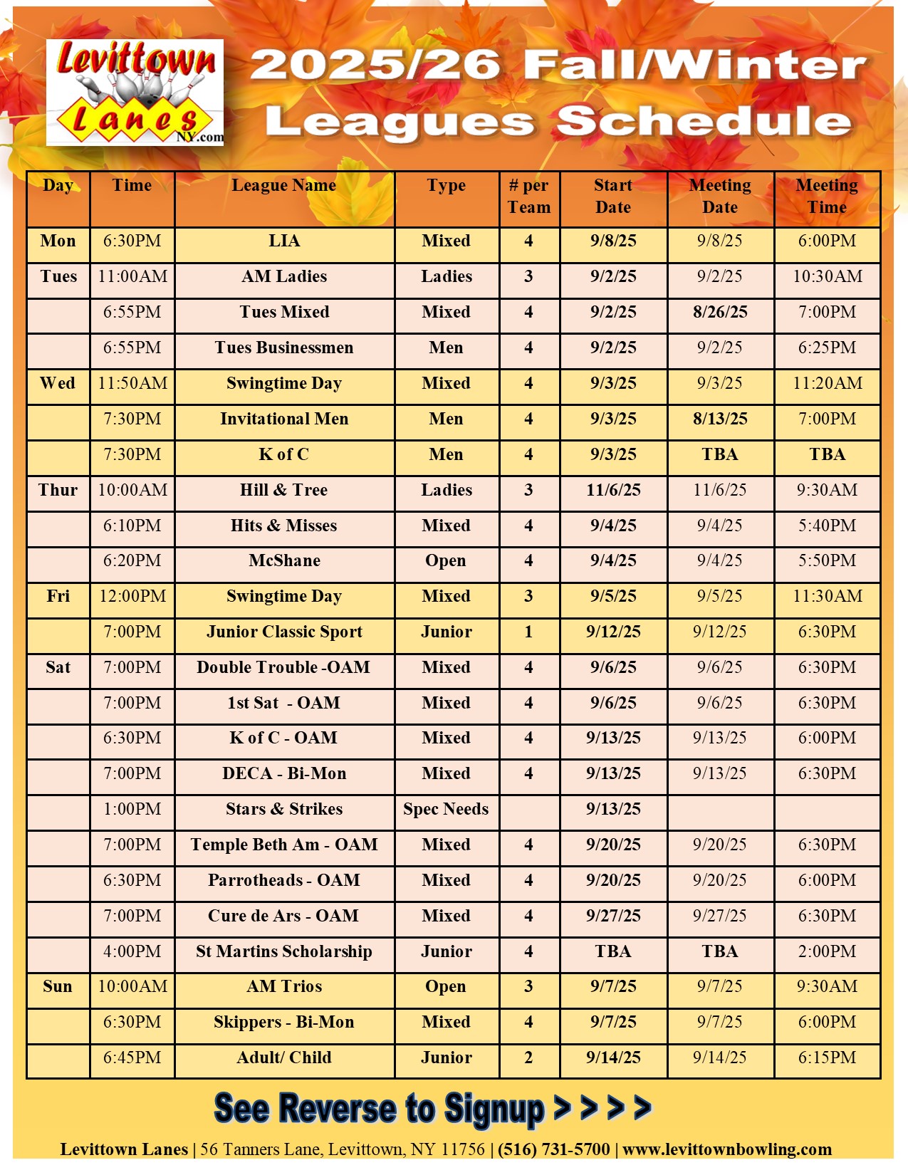 Our Fall/Winter Leagues for 2025/2026